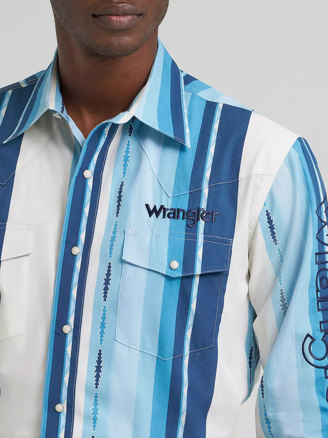 Wrangler Men's Logo LS Striped Shirt
