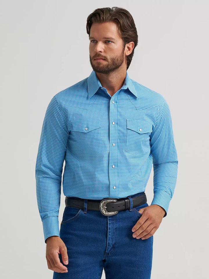 Wrangler Men's Wrinkle Resist LS Western Snap Plaid Shirt