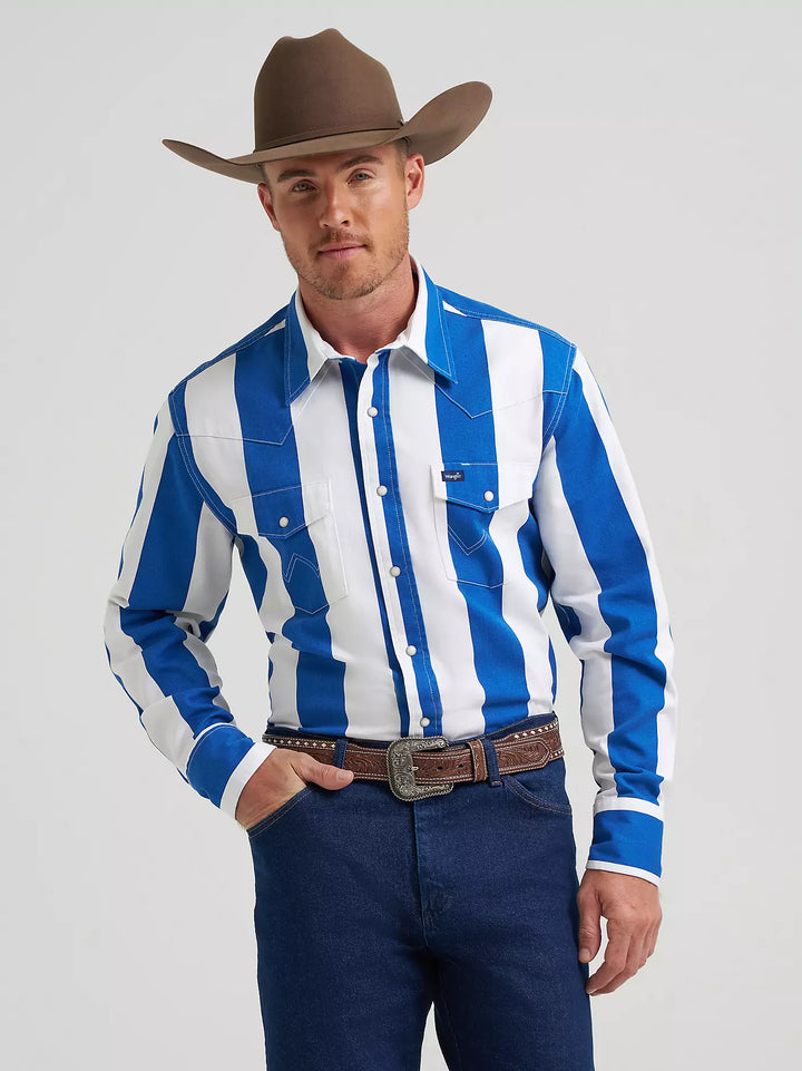 Wrangler Men's Vintage Inspired Brushpopper Snap Shirt - Big Blue