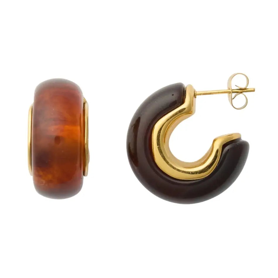 HJ Sage Brown Tortoise Hoop Earrings