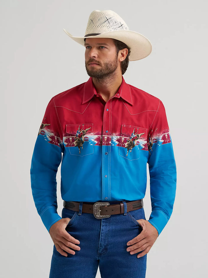 Wrangler Men's Checotah LS Western Snap Printed Shirt