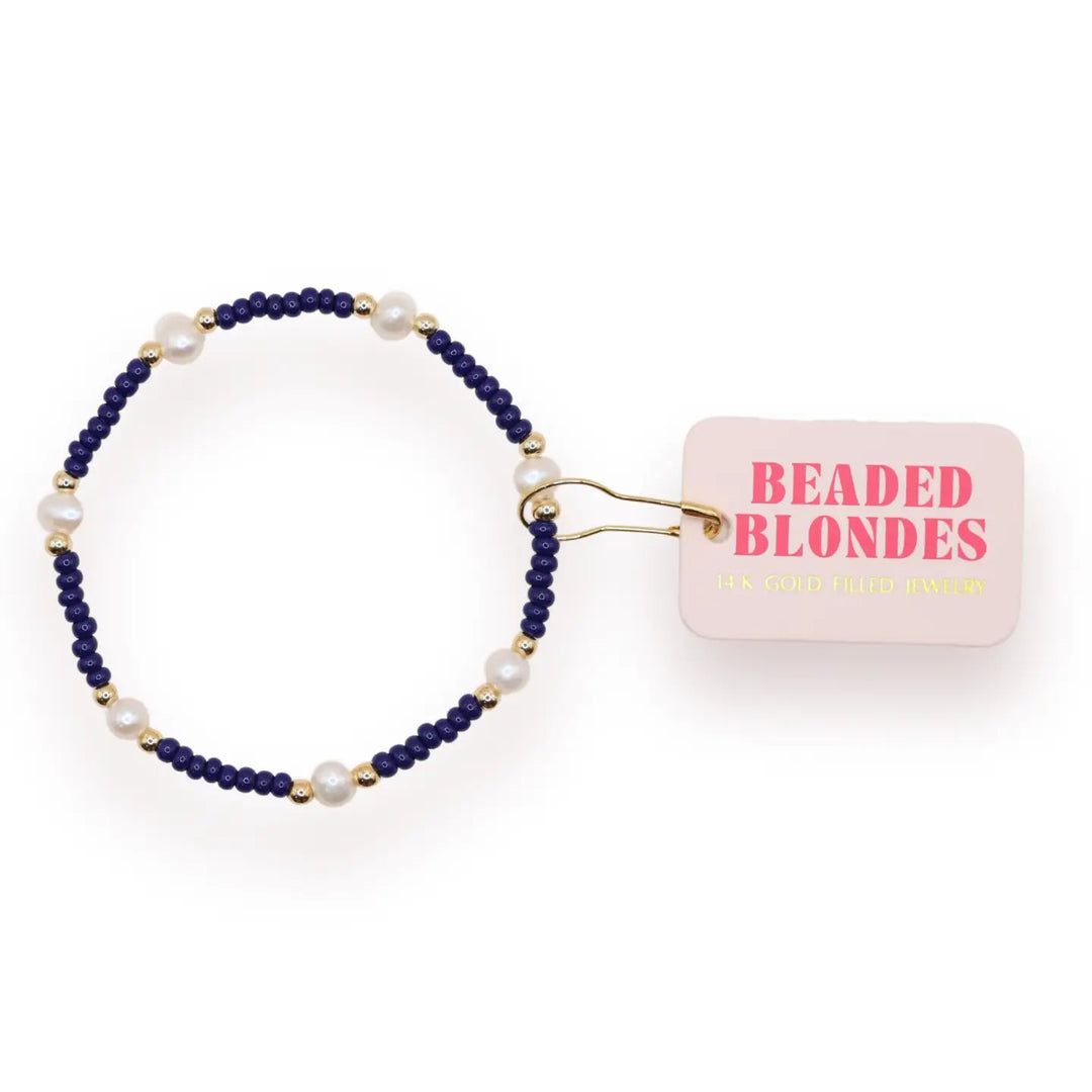 Beaded Blondes Navy Pearl Bracelet