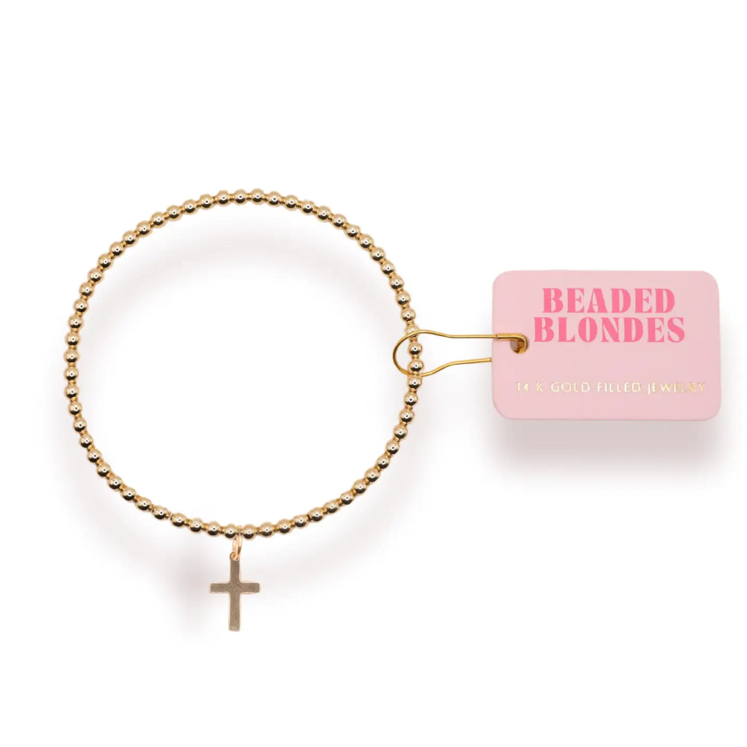 Beaded Blondes Gold Cross Charm Bracelet