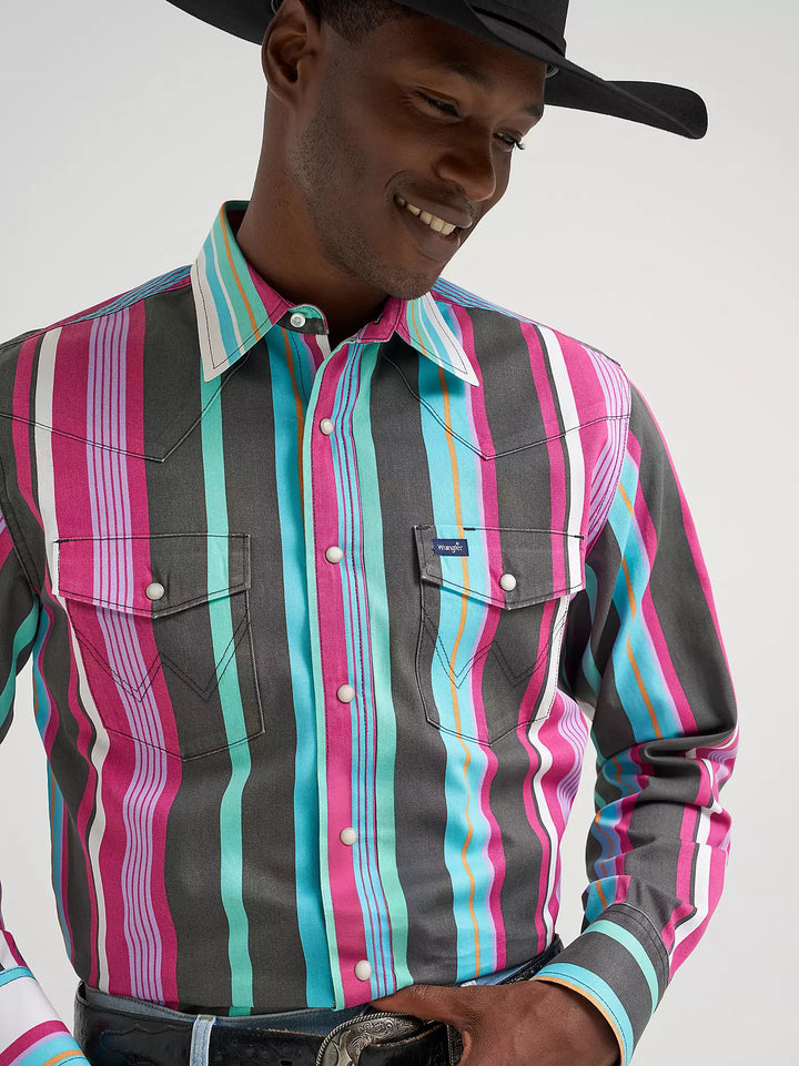 Wrangler Men's Vintage Inspired Brushpopper Snap Shirt - Desert Dusk