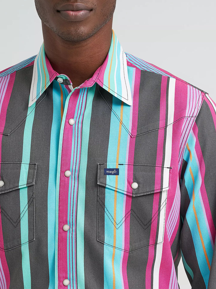 Wrangler Men's Vintage Inspired Brushpopper Snap Shirt - Desert Dusk