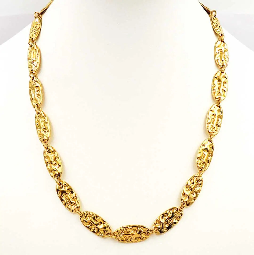 Hammered Textured Gold Ovals Necklace