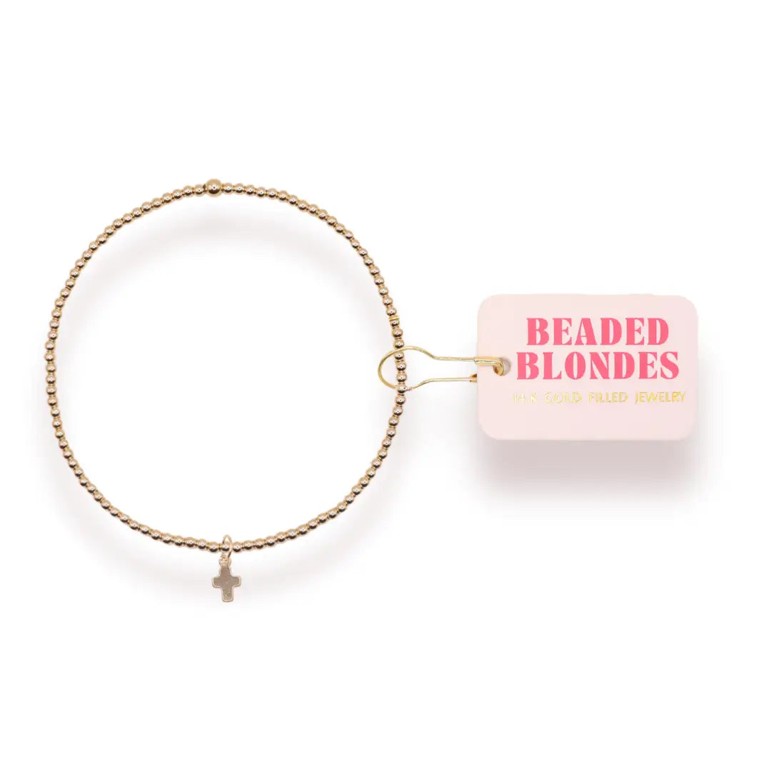 Beaded Blondes Mini Cross Charm Bracelet - Gold