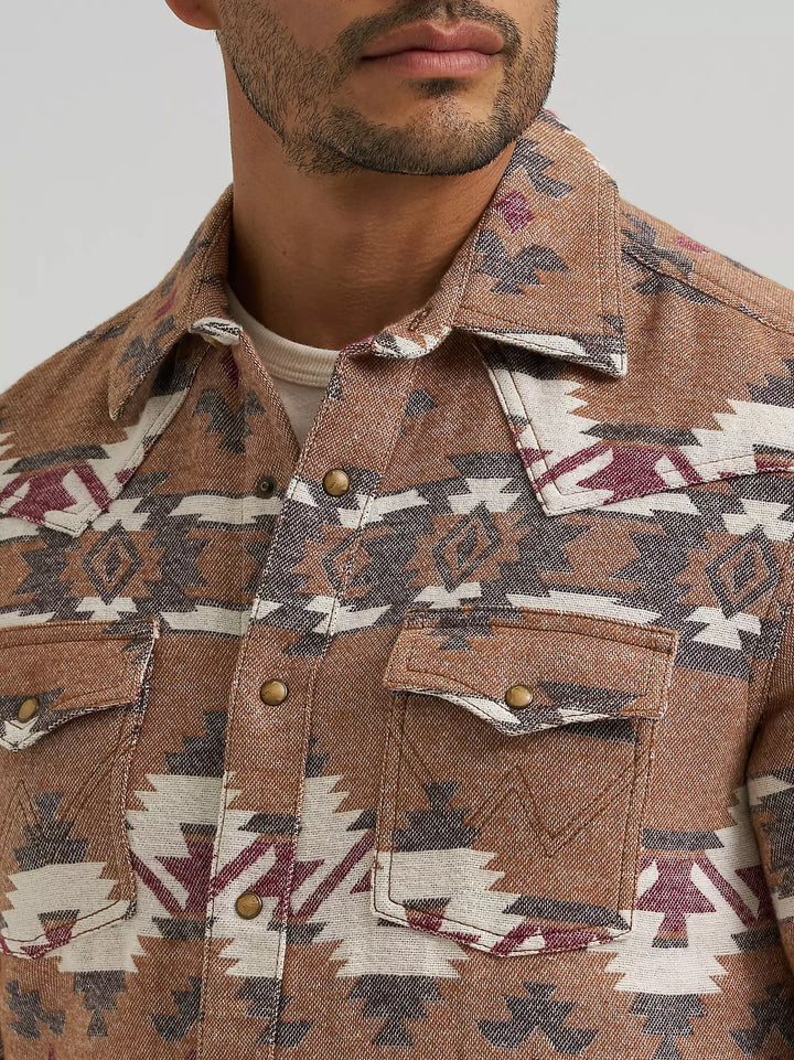 Wrangler Men's Retro Premium Western Snap Jacquard Shirt