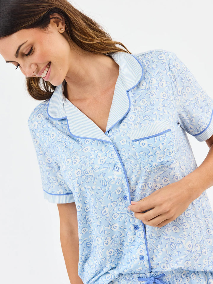 MS Charlotte Meadow Line Blue Stripe Pajama Set