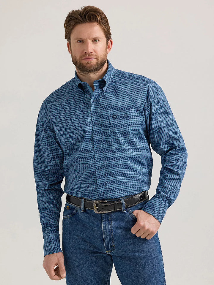 Wrangler Men's George Strait™ Long Sleeve Button Down - Navy Flare