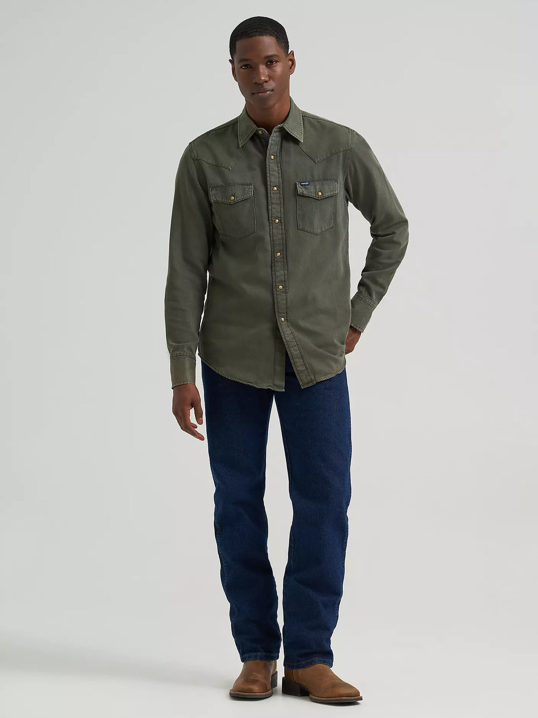 Wrangler Men's Colorwash Denim Western Snap LS Shirt