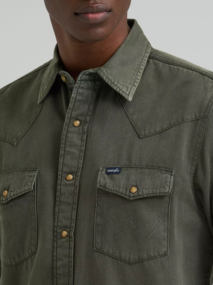 Wrangler Men's Colorwash Denim Western Snap LS Shirt