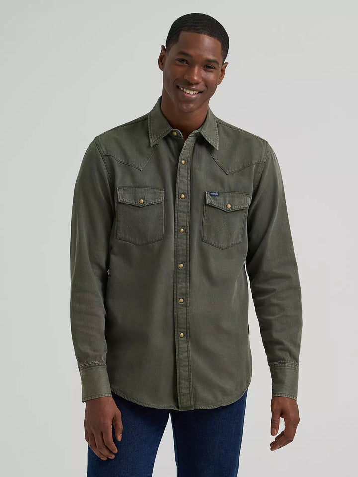 Wrangler Men's Colorwash Denim Western Snap LS Shirt