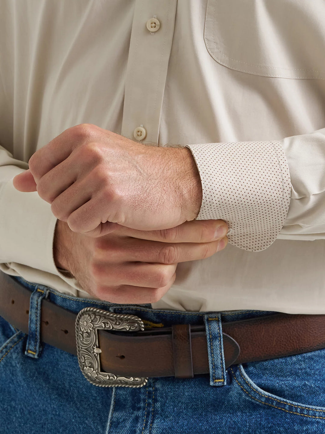 Wrangler Men's George Strait LS One Pocket Shirt - Pale Stone