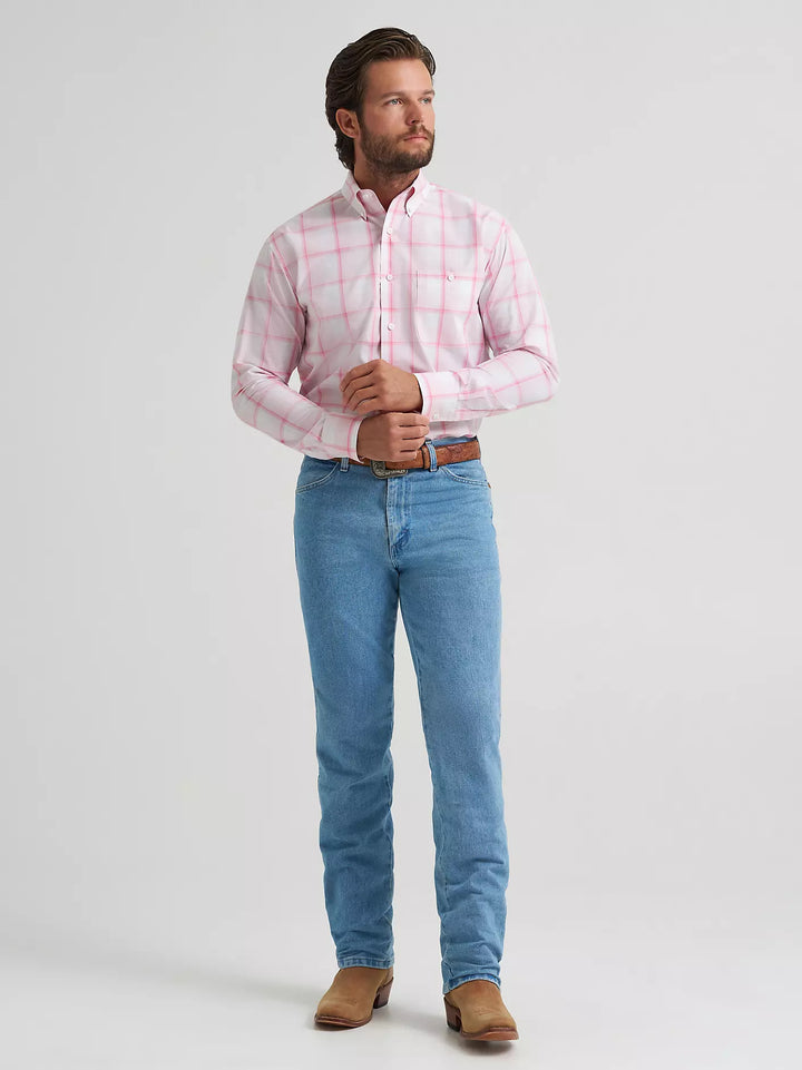 Wrangler Men's Bucking Cancer Button Down LS Shirt