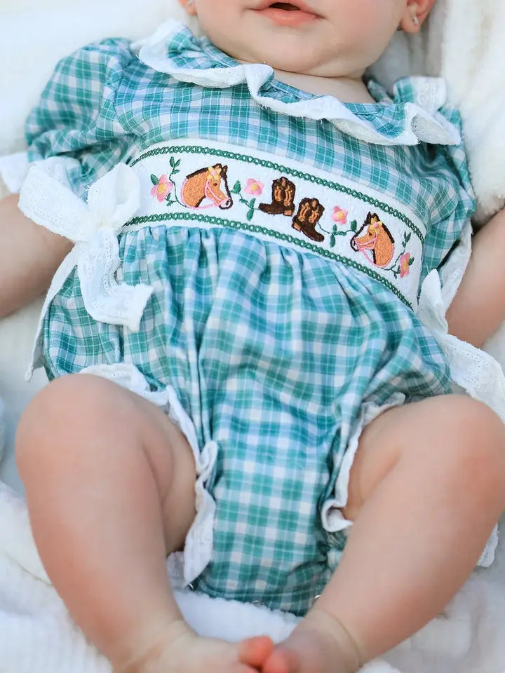 BR Rylee Faith Western Plaid Horse Romper