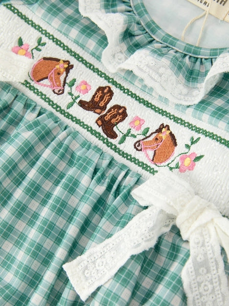 BR Rylee Faith Western Plaid Horse Romper