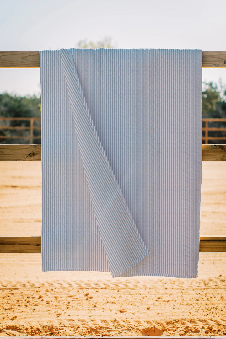Ida Mae Home Ticking Stripe Light Blue Quilt