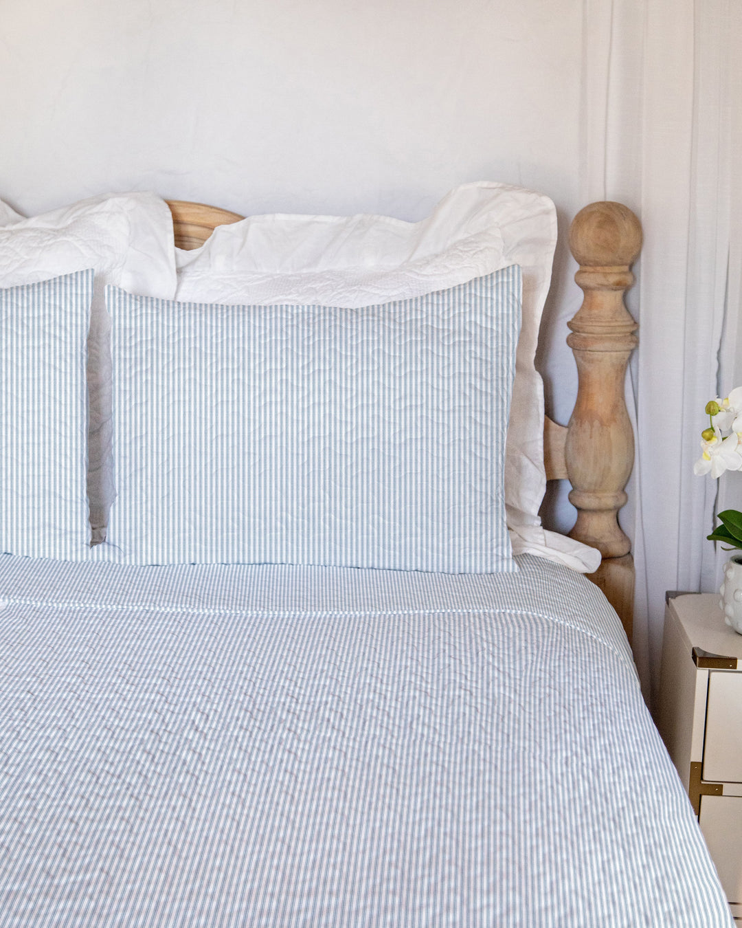 Ida Mae Home Ticking Stripe Light Blue Quilt