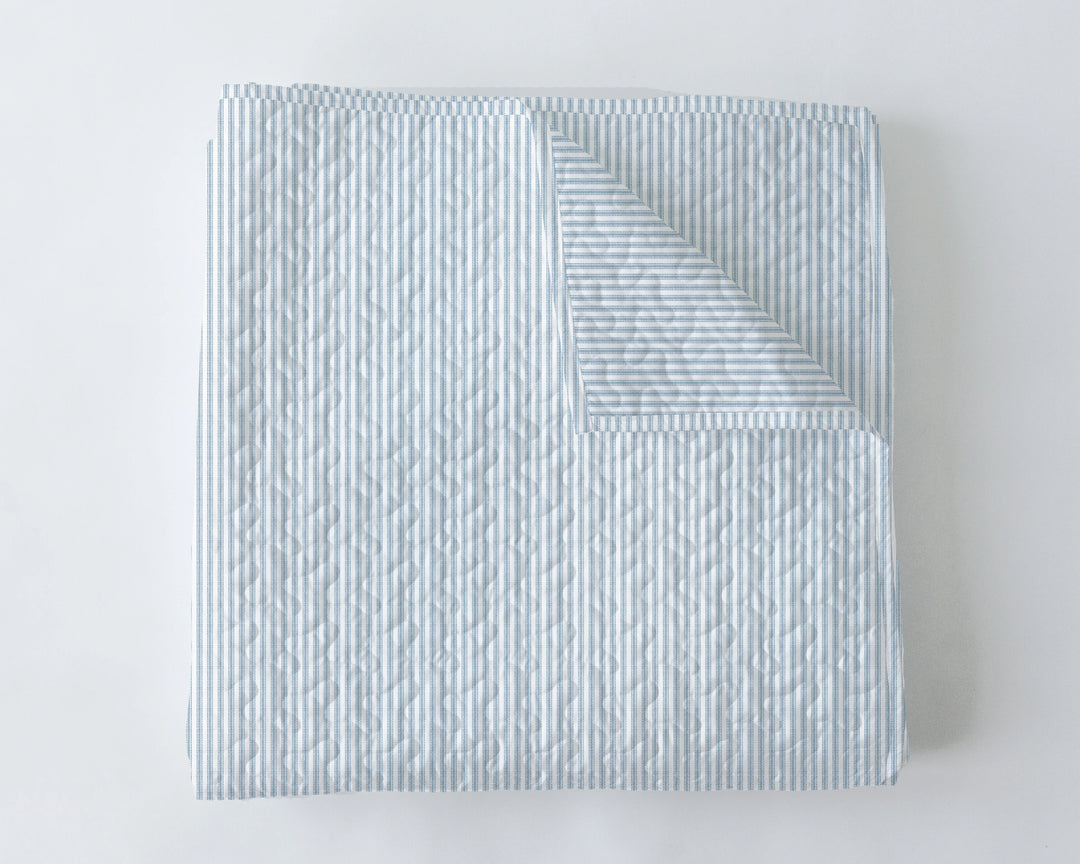 Ida Mae Home Ticking Stripe Light Blue Quilt