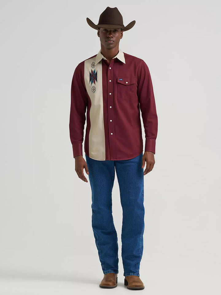Wrangler Men's Vintage Contrast Band LS Shirt
