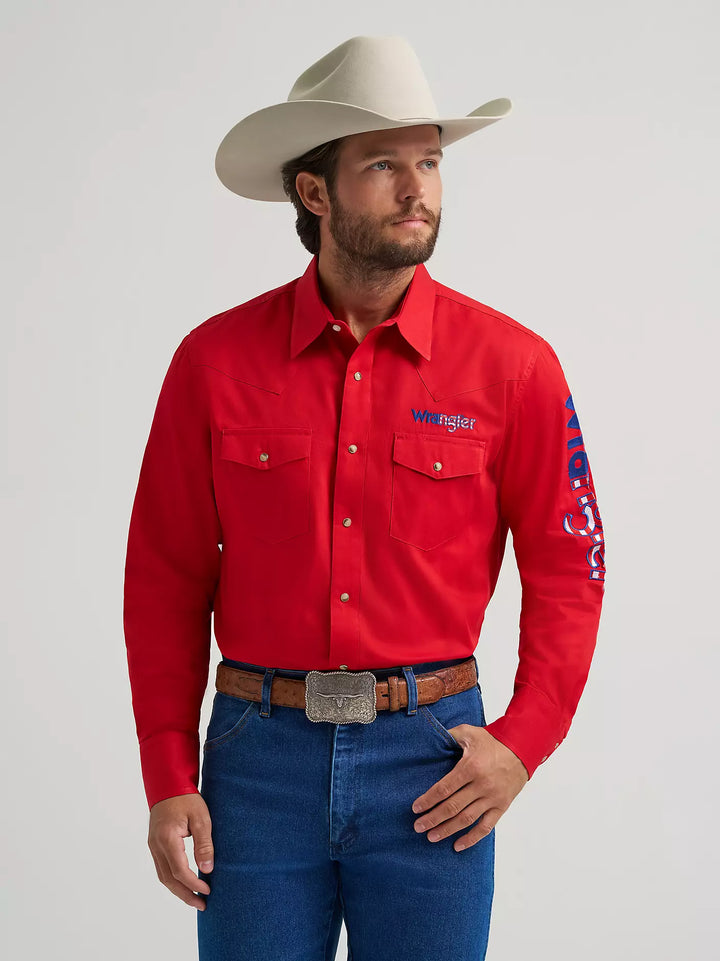 Wrangler Men's Logo Western Snap LS Shirt