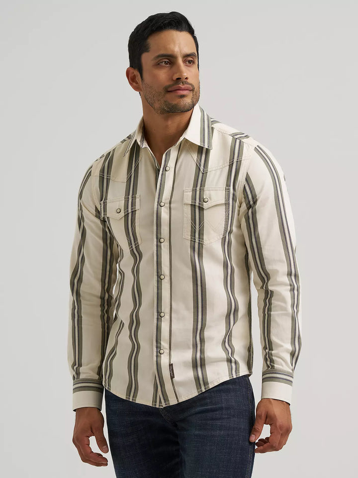 Wrangler Men's Retro Premium Stripe Western Snap Shirt
