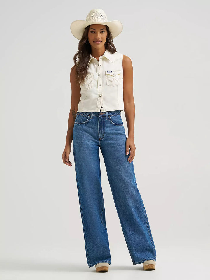Wrangler Women's Sleeveless Denim Snap Shirt