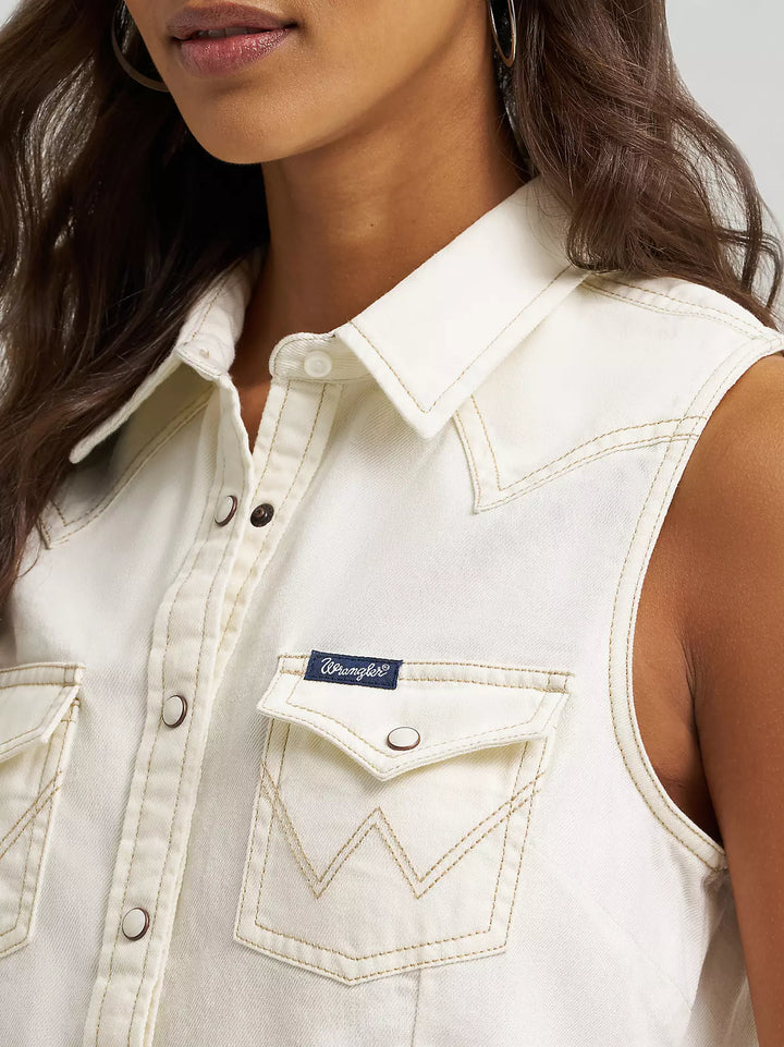 Wrangler Women's Sleeveless Denim Snap Shirt