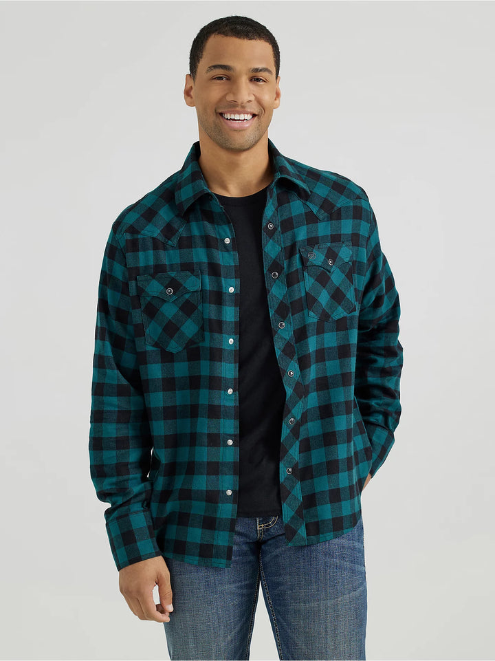 Wrangler Men's LS Flannel Western Snap Plaid Shirt