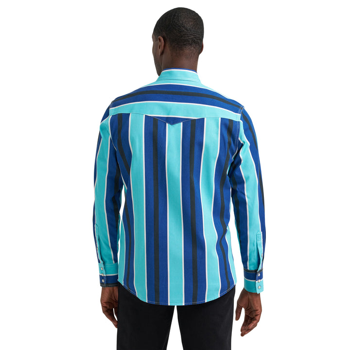 Wrangler Men's Vintage Inspired Brushpopper Snap Shirt - Cobalt Storm