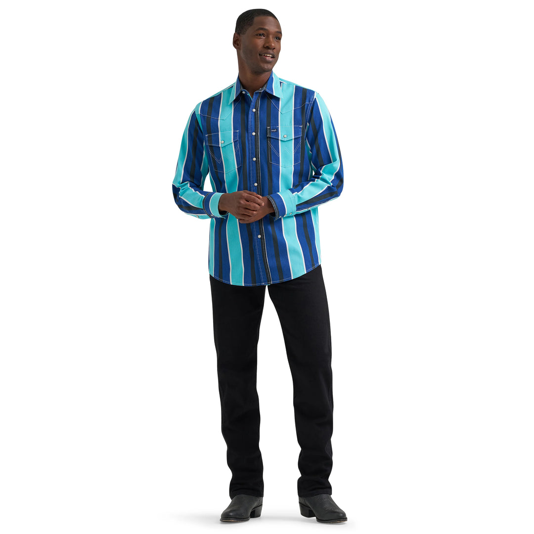 Wrangler Men's Vintage Inspired Brushpopper Snap Shirt - Cobalt Storm