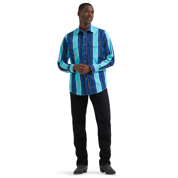Wrangler Men's Vintage Inspired Brushpopper Snap Shirt - Cobalt Storm