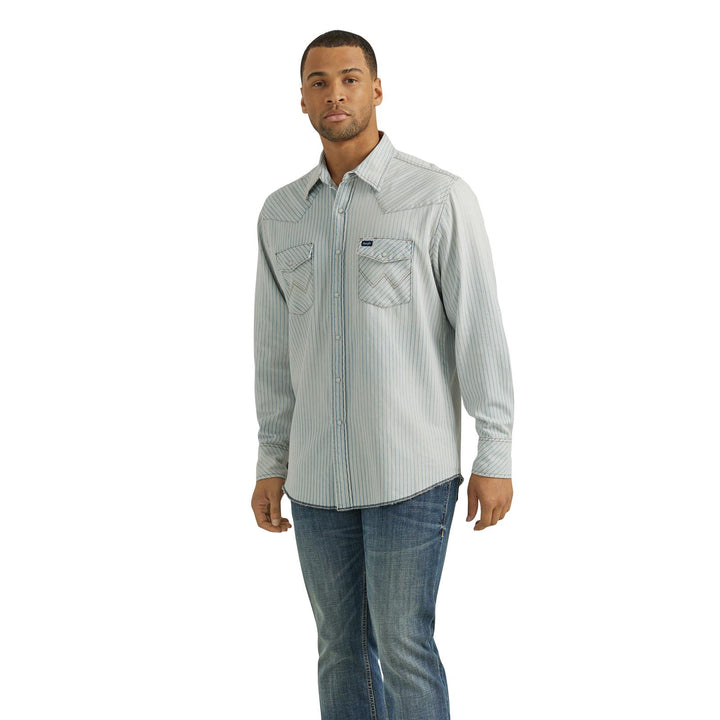 Wrangler Men's Vintage Long Sleeve Shirt - White/Blue