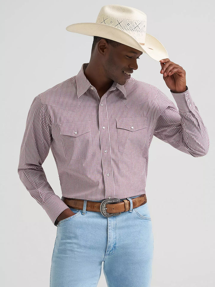 Wrangler Men's Wrinkle Resist LS Western Snap Stripe Shirt